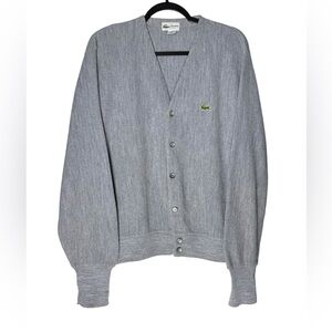 VTG Lacoste Club Cardigan Mens Large Orlon Acrylic Gray Button Front USA Preppy